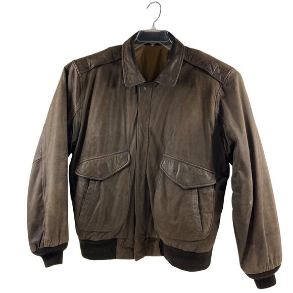 Hunt Club Mens Leather Bomber Jacket Tall 46R Brown Vintage Style DH23 - Picture 1 of 14
